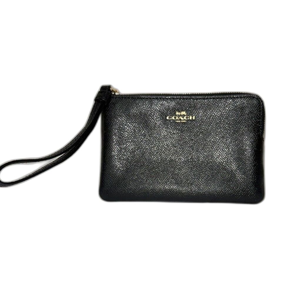 Coach 58032 Black Corner Zip Leather Wristlet Clutch Pouch Wallet Coin Purse EUC